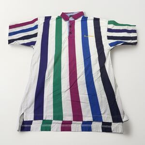 Vintage Boss America Striped Polo Bold Colorblock 90s Streetwear Sz S/M